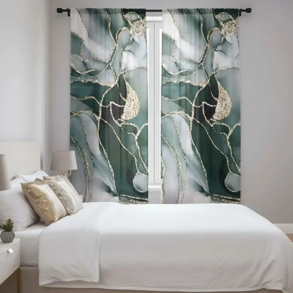 Wayfair Curtains Golden Green Geode Marble Print Pair 40x82